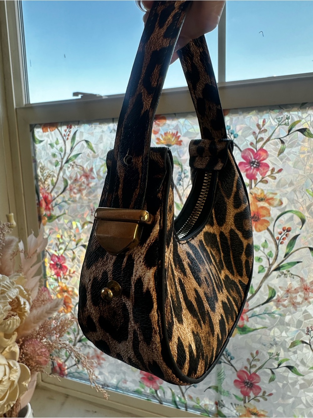 Leopard Print Micro Mini Hobo Bag Gold Hardware Bag Charm Y2K - Picture 11 of 17